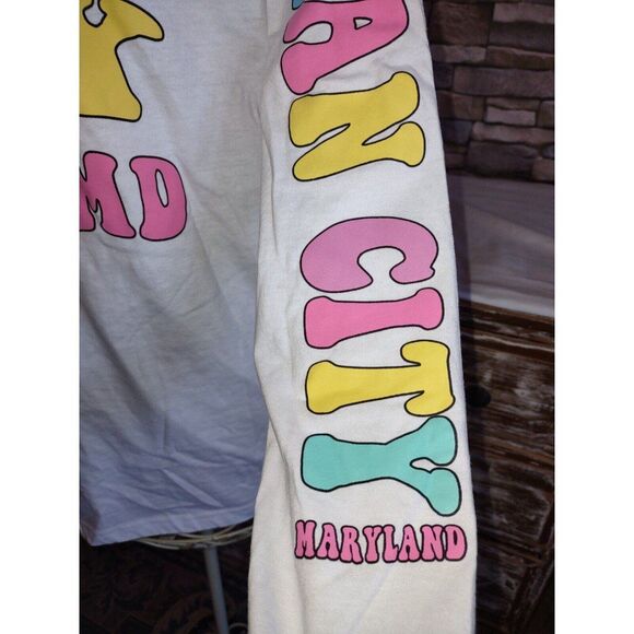 5/$25 Sz L Ocean City MD Lightweight Top W/Hoodie Mushrooms Funky Beach Coverup - Picture 3 of 7